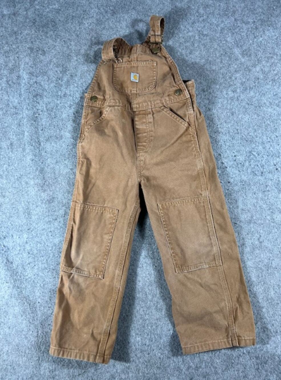 Carhartt Duck Canvas Overalls Boys Toddler 4T Brown Double Knee Outdoor OX8609-B
